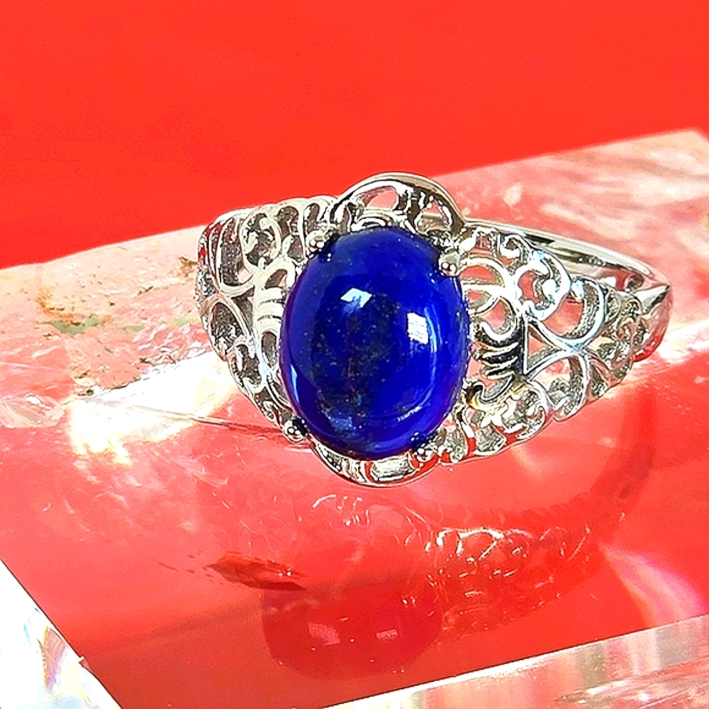 925 Sterling Silver Ring with Natural Lapis Lazuli Gemstone